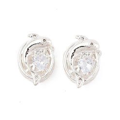 Прозрачный Стойки обшивки латунь микро проложить кубического циркония бусы, долговечный, без свинца и без кадмия, серебряные, дельфин с сердцем, прозрачные, 14x9~9.5x5.5 мм, отверстие : 1.6 мм