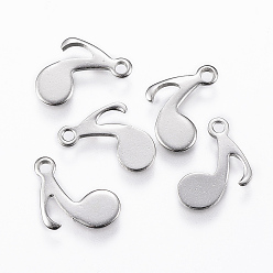 Нержавеющая Сталь Цвет Устойчивые к потускнению 201 подвески из нержавеющей стали, музыкальная нота, цвет нержавеющей стали, 12x7.5x0.8 мм, отверстие : 1 мм