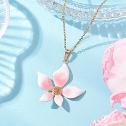 Золотой Розовый цветок 304 подвеска из нержавеющей стали с эмалью, цепочка-колье для женщин, золотые, 15.55 дюйм (39.5 см)