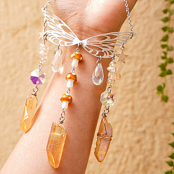 Оранжевый Стеклянные подвески в проволочной оплетке, подвесные ловцы солнца, с металлическим звеном крыла и крошкой из натурального лазурита, для украшения домашнего сада, гриб, оранжевые, 220 мм