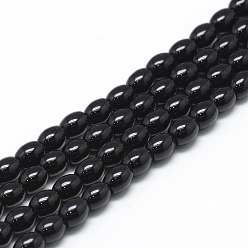 Black Baking Painted Glass Beads Strands, Oval, Imitation Jade, Black, 8~8.5x6~6.5mm, Hole: 1.5mm, about 96pcs/strand, 32.2 inch