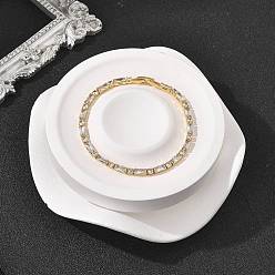 Золотой Браслеты из латуни с прозрачным фианитом в форме прямоугольника и плоских круглых звеньев, без никеля , долговечный, золотые, 7-1/4 дюйм (18.4 см)