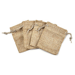 Peru Polyester Imitation Burlap Packing Pouches Drawstring Bags, for Christmas, Wedding Party and DIY Craft Packing, Peru, 9x7cm
