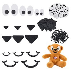 Negro 6 bolsos 3 estilos fieltro manualidades muñeca ojo y nariz, para muñecas diy juguetes títeres felpa animal, negro, 16~25x25~50x1.5 mm, 2 bolso / estilo