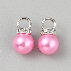 Бледно-Розовый Абс пластмассовые жемчужные подвески, с платиновым шлейфом, круглые, розовый жемчуг, 17x10 мм, отверстие : 4.7 мм