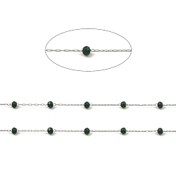 Green Glass Round Beaded Chains, with 304 Stainless Steel Findings, Unwelded, with Spool, Green, 3x3.5mm, about 16.40 Feet(5m)/Roll
