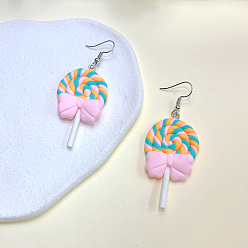 Бледно-Розовый Сплав полимерной глины болтаться серьги, леденец, платина, розовый жемчуг, 65x25 мм