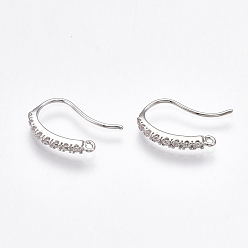 Платинированный Латунные крючки для сережек, с кубическим цирконием и горизонтальной петлей, без никеля , Реальная платина, 16x12x2 мм, отверстие : 1 мм, 20 датчик, штифты : 0.8 мм