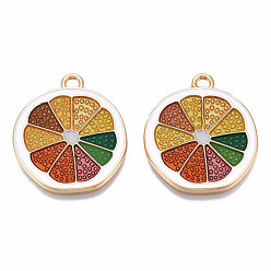 Разноцветный Стойки обшивки сплава эмали подвески, золотой свет, без кадмия, без никеля и без свинца, ломтик лимона, красочный, 23x20x1.5 мм, отверстие : 1.8 мм