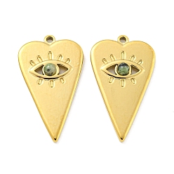 Африканский Бирюза(яшма) Подвески в виде сердечек из натуральной африканской бирюзы (яшмы), вакуумное покрытие pvd 304 подвески из нержавеющей стали, реальный 18 k позолоченный, 27x16x3.5 мм, отверстие : 1.5 мм