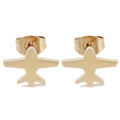 Golden PVD Vacuum Plating 304 Stainless Steel Stud Earrings for Women, Airplane, Golden, 8.5x11.5mm