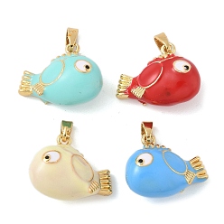 (52) Непрозрачная лаванда Латунь эмаль подвески, рыбы прелести, реальный 18 k позолоченный, без кадмия, без никеля и без свинца, разноцветные, 15.5x19.5x9 мм, отверстие : 4x2.5 мм