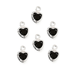 Черный Стеклянные подвески в форме сердца из латуни, без кадмия и без свинца, стойки покрытие, долговечный, граненые, серебряные, чёрные, 7.5x5.5x2 мм, отверстие : 1 мм
