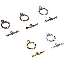 Mixed Color Alloy Tibetan Style Toggle Clasps, Mixed Color, Ring: 19x14x3mm, hole: 2mm, Bar: 20x8x3mm, Hole: 2mm, 100sets/box.