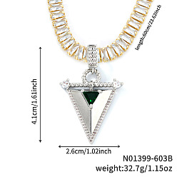 Платина Элегантные латунные ожерелья с треугольными подвесками из зеленых кубических цирконий, идеально подходит для повседневной носки, платина, 23.62 дюйм (60 см)