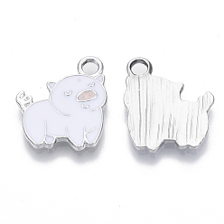 Белый Подвески из сплава , с эмалью, свинья, платина, белые, 18x15x2 мм, отверстие : 2.5 мм