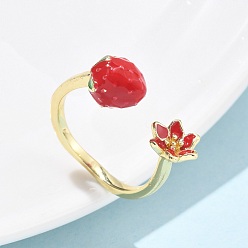 Цветок Латунные с эмалью манжеты открытые кольца для женщин, реальный 18 k позолоченный, цветок, внутренний диаметр: 17 мм