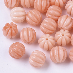Легкий Лосось Синтетические коралловые рифленые бусины дыни, окрашенные, имитация нефрита, круглые, светлый померанцевый, 10~11x11.5 мм, отверстие : 1.5 мм