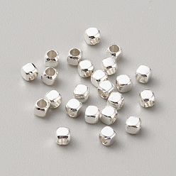 Посеребрённый Латунные бусины, кубические, 925 серебро покрытием, 4x4x4 мм, отверстие : 2.6 мм