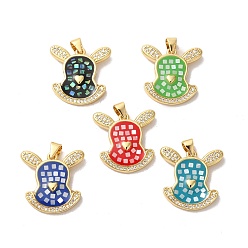 (52) Непрозрачная лаванда Стойки обшивки латунь кубического циркония подвески, с эмалью и ракушкой, долговечный, без свинца и без кадмия, реальный 18 k позолоченный, сердце, разноцветные, 20x20x3 мм, отверстие : 5x4 мм