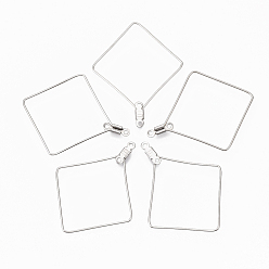 Stainless Steel Color Tarnish Resistant 304 Stainless Steel Wire Pendants, Hoop Earring Findings, Rhombus, Stainless Steel Color, 18 Gauge, 40.5x32.5x1mm, Hole: 1.2mm