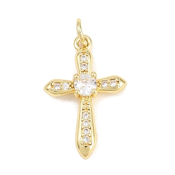 Прозрачный Латунные микро проложить кубического циркония подвески, крест очарование, долговечный, стойки покрытие, без свинца и без кадмия, реальный 18 k позолоченный, прозрачные, 22.5x14.5x3 мм, отверстие : 3.5 мм
