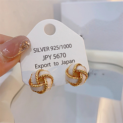 Настоящее золото 14K Серьги-гвоздики из латуни, тканый плоский круглый, реальный 14 k позолоченный, 14 мм