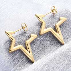 Золотой 304 из нержавеющей стали звезды серьги стержня, вакуумное покрытие pvd, золотые, 29x24x3 мм