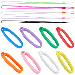 (52) Непрозрачная лаванда Резиновые талреп ремни, с силиконовым кулоном овальной формы с защитой от потери, разноцветные, Кулон : 46x14x8 мм, отверстие : 2 мм, 24 шт, ремни: 15.3 дюйм (38.86 см), 10 нитей