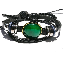 Малайский Нефрит Плоские круглые многонитевые браслеты из натурального малайзийского нефрита, трехслойный регулируемый браслет, периметр: 7-1/8~10-1/4 дюйм (18~26 см)