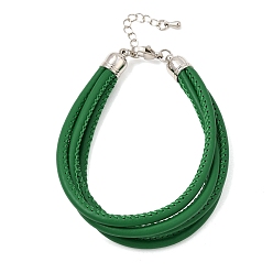 Dark Green Microfiber Leather Multi-strand Cord Bracelets Makings, with Brass Findings and 202 Stainless Steel Lobster Claw Clasps, Platinum, Dark Green, 7.48 inch(19cm)