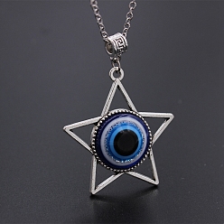 Star Platinum Alloy Evil Eye Pendant Necklaces, Star, 19.69 inch(50cm)