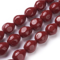 Dark Red Electroplate Shell Pearl Beads Strands, Faceted, teardrop, Dark Red, 18x13~14mm, Hole: 1mm, about 22pcs/strand, 15.7 inch(40cm)