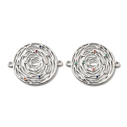 Платинированный Латунные микро-паве цветные кубические цирконии полые соединительные подвески, плоские круглые ссылки, без кадмия, без никеля и без свинца, Реальная платина, 28x35x2 мм, отверстие : 1.6 мм