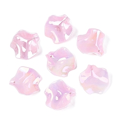 Pink AB Color Plated Opaque Acrylic Pendants, Petaline Charms, Pink, 25~26x24x9~11mm, Hole: 1.6mm, about 724pcs/500g