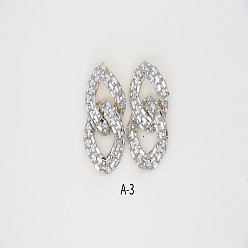 Серебро Серьги-гвоздики из сплава и стекла, овальные цепи бордюров, серебряные, 60x35 мм