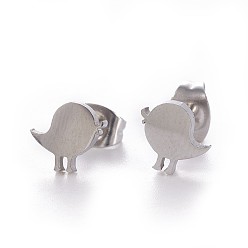 Stainless Steel Color Tarnish Resistant 304 Stainless Steel Stud Earrings, Hypoallergenic Earrings, with Ear Nuts/Earring Back, Chick, Stainless Steel Color, 7x8mm, Pin: 0.8mm, 12pairs/card