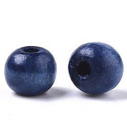 Marine Blue Dyed Natural Wood Beads, Round, Lead Free, Marine Blue, 10x9mm, Hole: 3mm, about 3000pcs/1000g