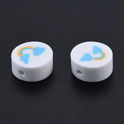 Arc en ciel Perles en fimo faits à la main, plat rond, motif arc en ciel, 9~9.5x4.5~5mm, Trou: 1.6mm