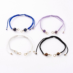 Mixed Color Adjustable Nylon Thread Braided Bead Bracelet Making, with Natural Gemstone Bead and Brass Beads, Mixed Color, 4-1/8 inch(10.5cm)~10-3/8 inch(26.5cm)