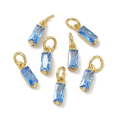 Светло-Голубой Латунные микро проложить кубического циркония прелести, долговечный, с целью перехода в кольце, реальный 18 k позолоченный, прямоугольные, Небесно-голубой, 10x3x3 мм, отверстие : 3 мм