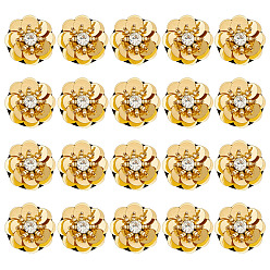 Золотистый 20цветок шт., пришитый стразами, стекло горный хрусталь, с пластиковым, золотые, 25x6.5 мм
