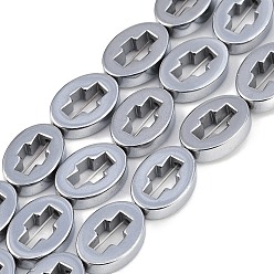 с Платиновым Покрытием Гальванические нити из синтетических немагнитных гематитовых бусин, овал с полым крестом, с покрытием платиным, 10x14x3.5 мм, отверстие : 0.9 мм, около 30 шт / нитка, 16.22'' (41.2 см)
