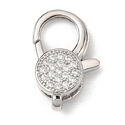 Платина Застежки-клешни из прозрачной латуни с кубическим цирконием, без кадмия, без никеля и без свинца, плоско-круглые, платина, 19x12.5x4.5 мм, отверстие : 2x2 мм