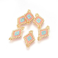 Light Salmon MIYUKI & TOHO Handmade Japanese Seed Beads Links, Loom Pattern, Rhombus, Light Salmon, 21.5~22x12x1.7mm, Hole: 2mm