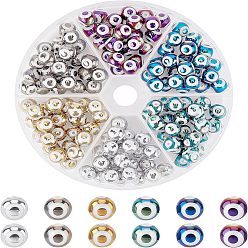 Mixed Color Electroplate Glass Beads, Round with Evil Eye Pattern, Mixed Color, 8x7.5mm, Hole: 1.2mm, 6 colors, 24pcs/color, 144pcs/box