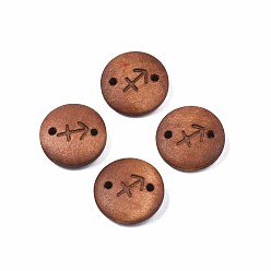 Sagittarius Wood Links Connectors, Flat Round with 12 Constellations, Dyed, Sagittarius, 15x4mm, Hole: 1.6mm