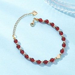 Красный Агат Природные сердолик браслеты из бисера, латунные украшения в форме сердца для женщин, с гальваническим немагнитным синтетическим гематитом, 7-5/8 дюйм (19.5 см)