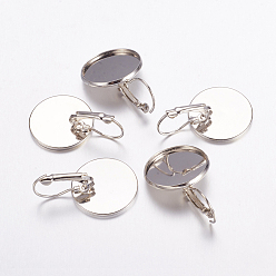 Platinum Brass Leverback Earring Settings, Lead Free & Nickel Free, Platinum, Tray: 20mm, 32mm