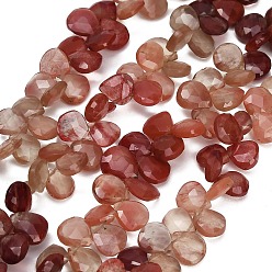 Feldspar Gradient Color Natural Andesine Feldspar Beads Strands, Teardrop, Top Drilled, Faceted, 8.5x7.5x3.5mm, Hole: 0.3mm, about 54pcs/strand, 12.60''(32cm)